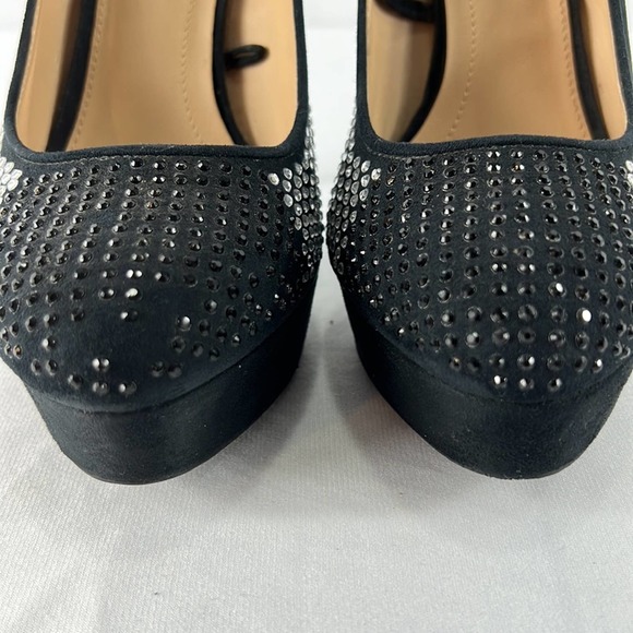 Zara Black Suede Crystal Embellished Platform Pumps Size EU39/US8 - Picture 4 of 11